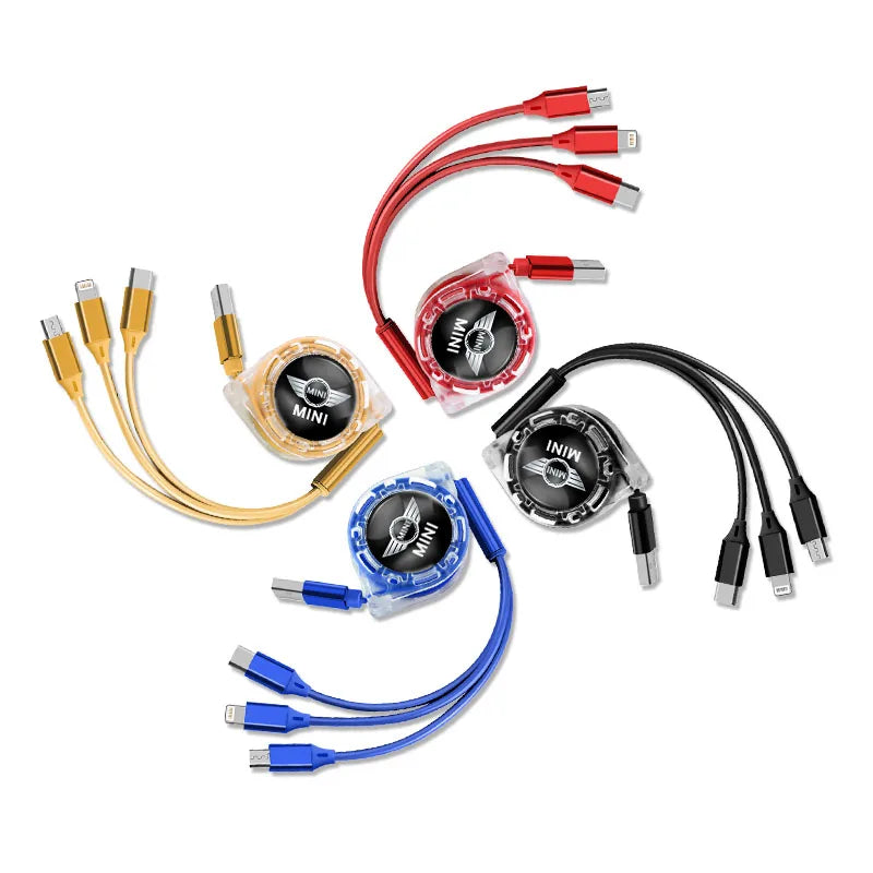 Câble Rétractable 3-en-1 – Charge Rapide 3A – USB Type-C / Micro-USB / Lightning