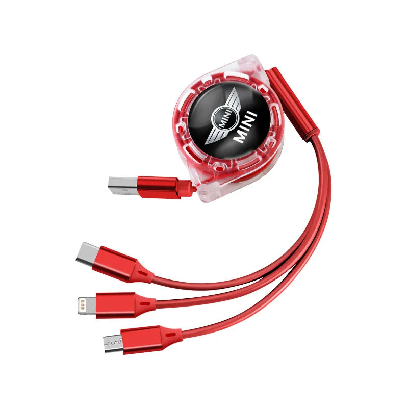 Câble Rétractable 3-en-1 – Charge Rapide 3A – USB Type-C / Micro-USB / Lightning
