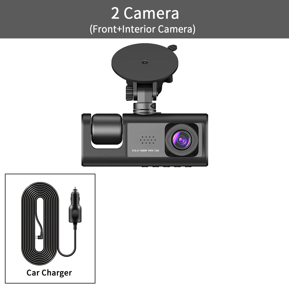 Caméra de Surveillance Voiture HD 3-Lentilles – Dashcam 1080P avec Écran 2", Vision Nocturne & Enregistrement en Boucle