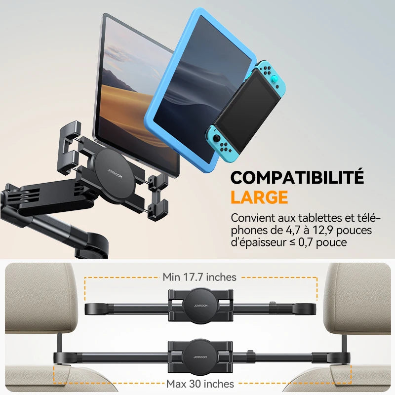 Support Tablette et Téléphone pour Appuie-Tête – JOYROOM JR-ZS380 – Bras Extensible 360°, Installation Facile