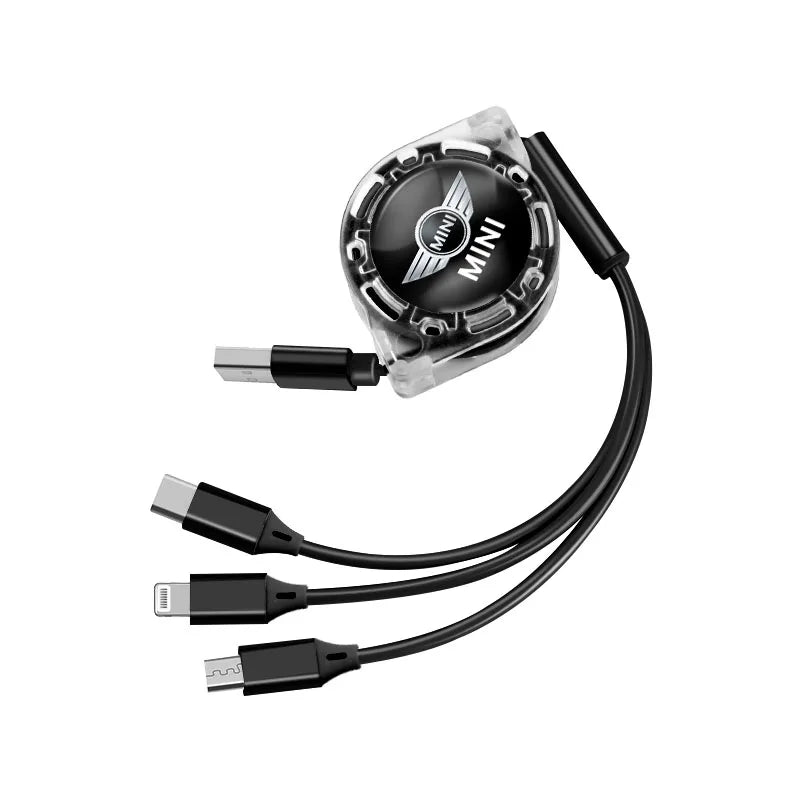 Câble Rétractable 3-en-1 – Charge Rapide 3A – USB Type-C / Micro-USB / Lightning