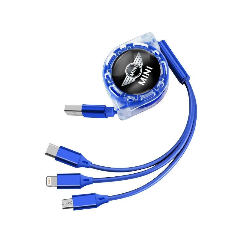 Câble Rétractable 3-en-1 – Charge Rapide 3A – USB Type-C / Micro-USB / Lightning