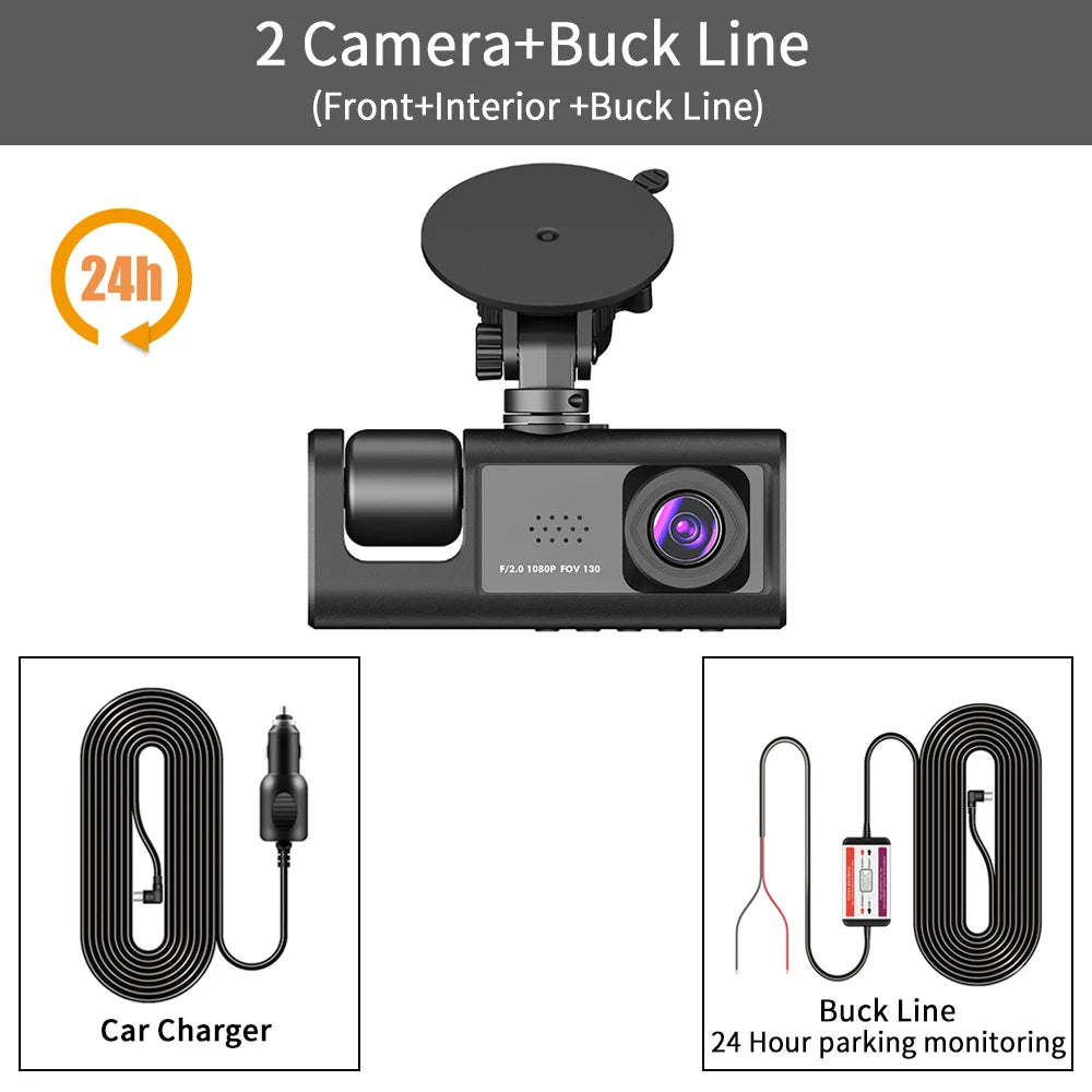 Caméra de Surveillance Voiture HD 3-Lentilles – Dashcam 1080P avec Écran 2", Vision Nocturne & Enregistrement en Boucle
